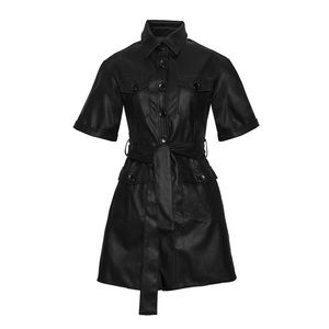 PIXIE MARKET Black leather utility shirt dress